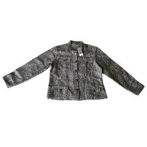 CHICO'S Nehru Jacket Blazer Beige, Gray & Brass Jacquard Floral Size 2 NWT